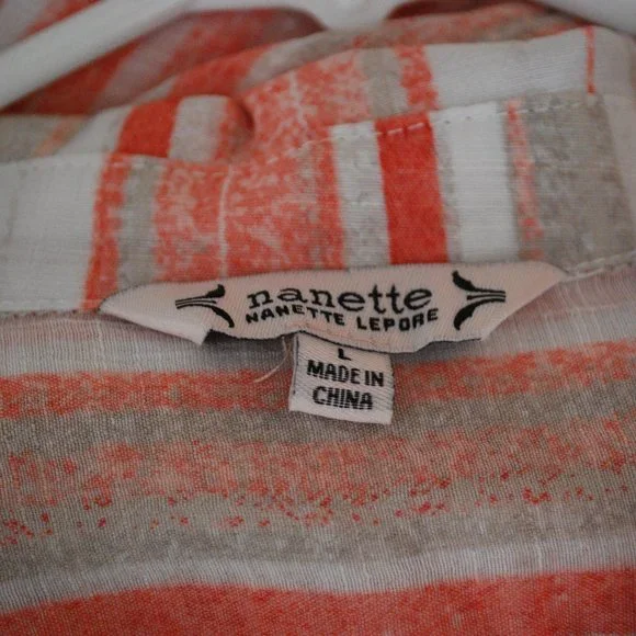 Nanette Lepore Coral Peach Striped Tunic Top Blouse Shirt Size L - Picture 4 of 4